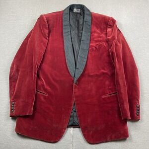 Vintage Henry Poole & Co Blazer Mens 46* Red Velvet Smoking Savile Row Single